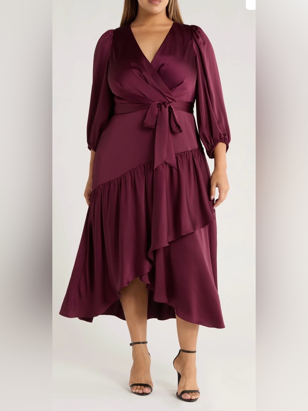 NWT Anne Klein Satin High-Low Tie-Waist Satin  Burgundy Maxi Dress Size 16W